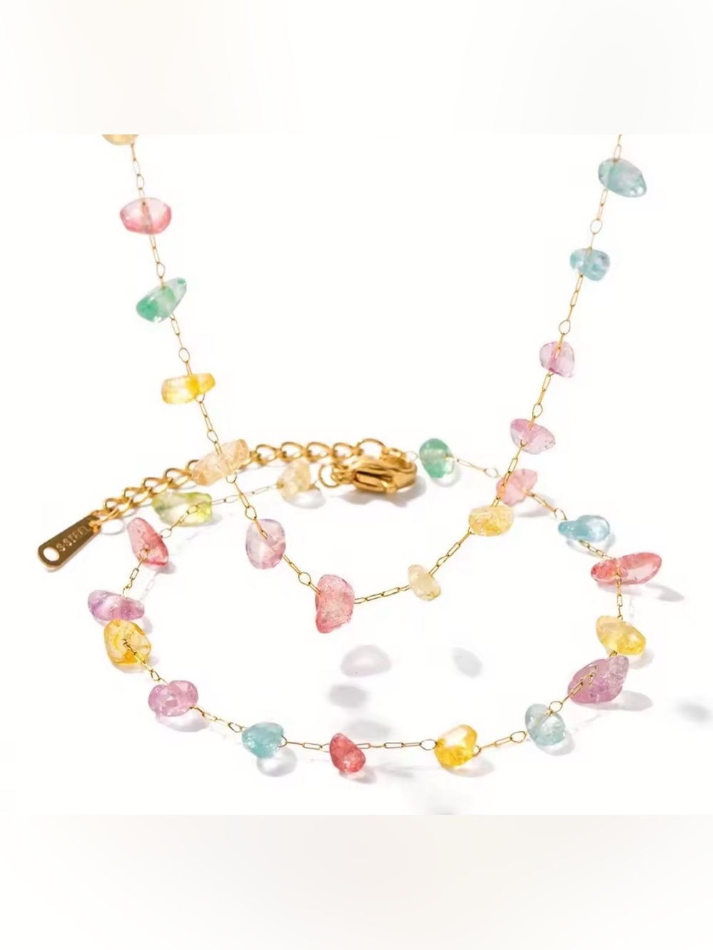 Multi-Color Gem Chip Necklace - Women's Fashion Jewelry